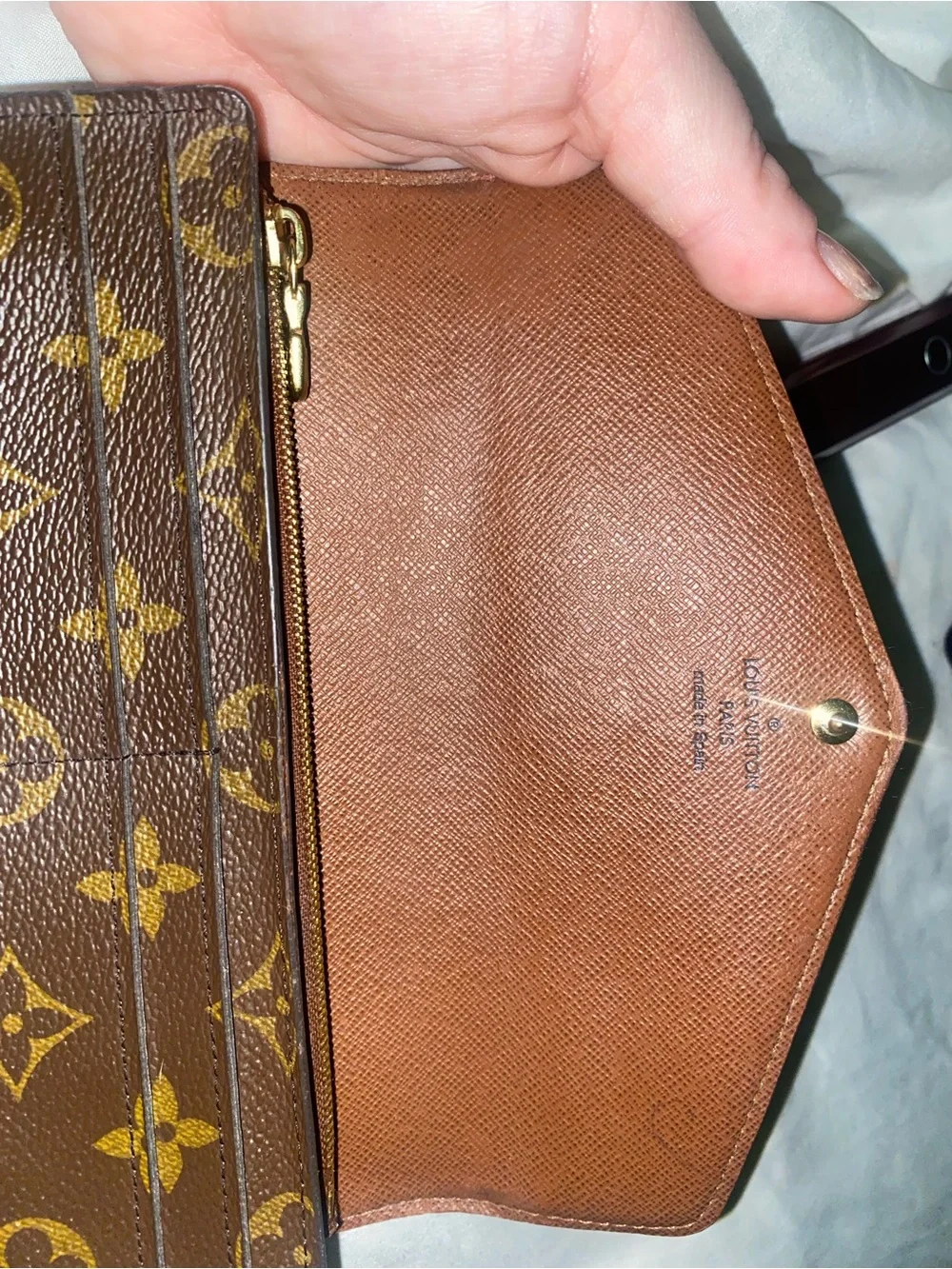 Louis Vuitton Monogram Fold-Over Continental Wallet in Brown and Gold